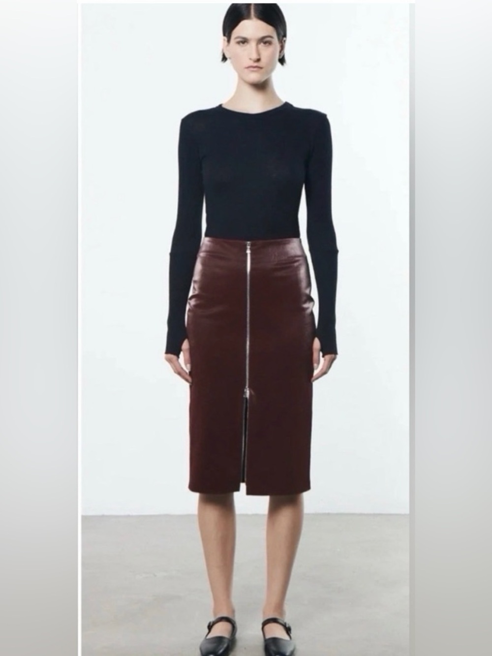 Enza Costa Satin Finish Leather Skirt Burgundy